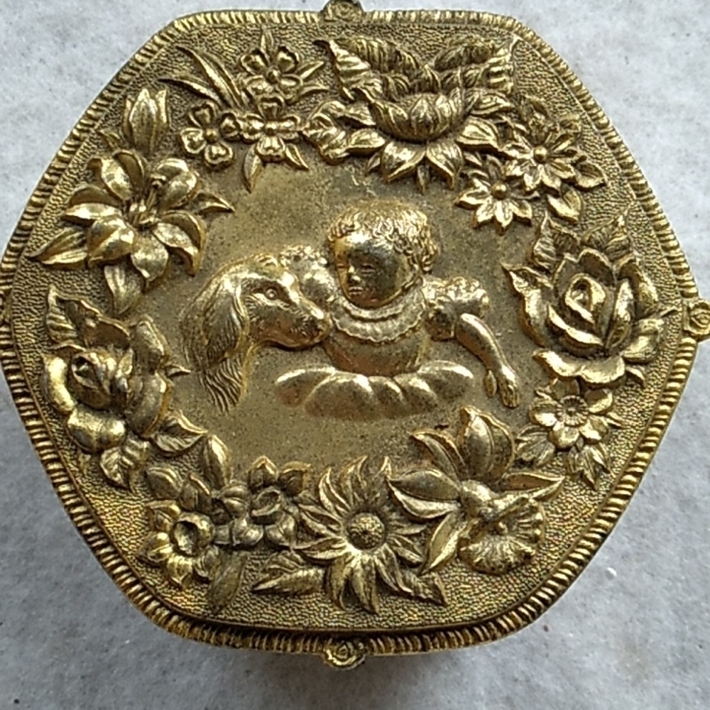 Vintage gold tone trinket jewelry box